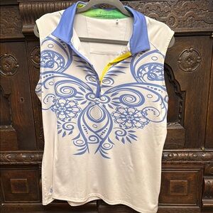 Lopez- Women's Blue and White Golf Top -XXL